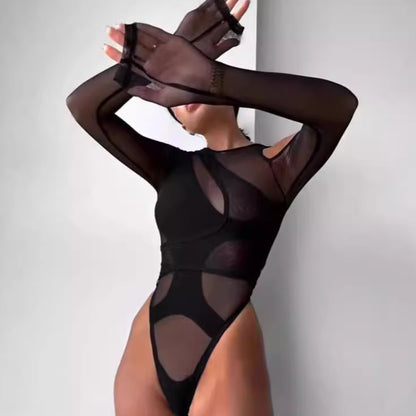 Body pour femmes tendance avec design asymétrique et inserts transparents Chic und Stil