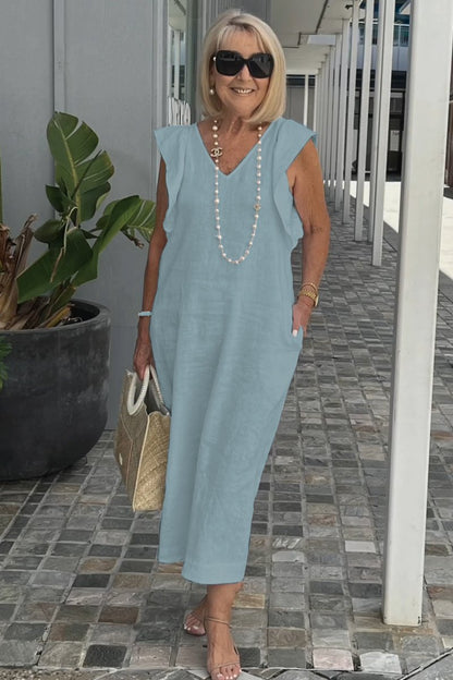 Robe maxi pour femme avec décolleté en V et manches raglan Chic und Stil