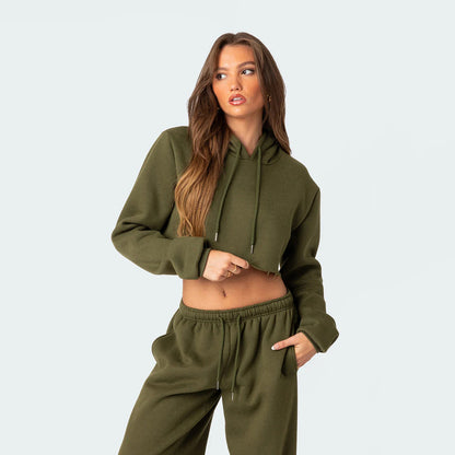 Cropped sports hoodie set for women and loose jogger pants Chic und Stil
