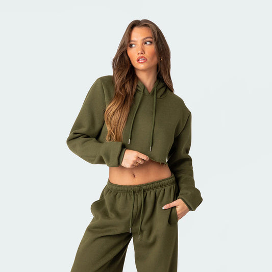 Cropped sports hoodie set for women and loose jogger pants Chic und Stil