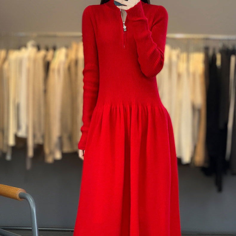 Robe en tricot décontractée pour femme avec col haut et poches zippées Chic und Stil