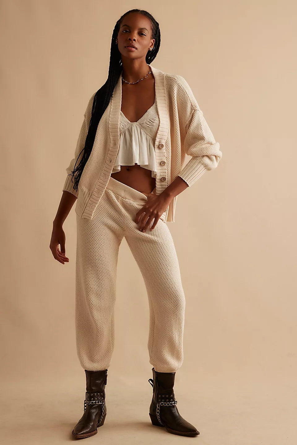 Dames Ensemble de loungewear en tricot décontracté avec haut ample et pantalons confortables Chic und Stil