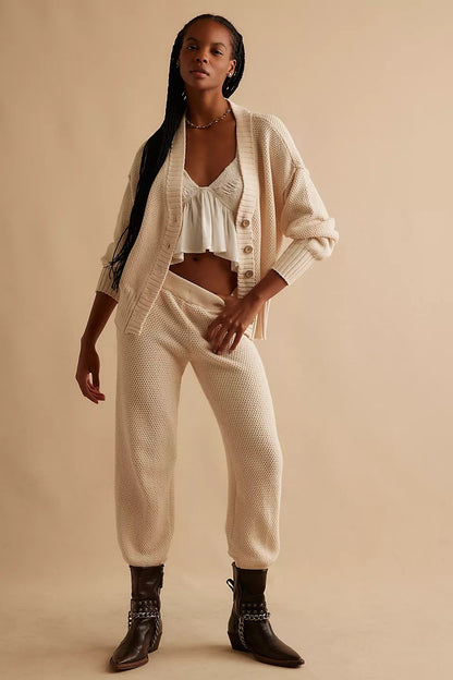 Dames Ensemble de loungewear en tricot décontracté avec haut ample et pantalons confortables Chic und Stil