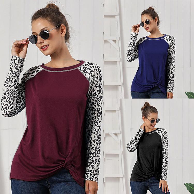 Blouse ample à manches longues pour femmes avec manches léopard et détail de nœud Chic und Stil