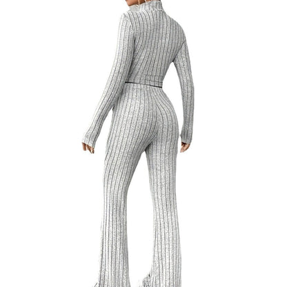 Casual women's clothing in crop-top and flared pants set Chic and Style