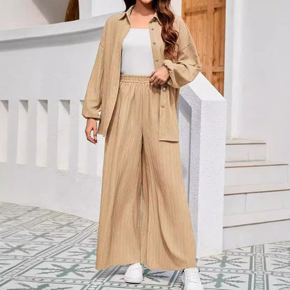 Chic and stylish casual set for women with structured top and wide pants