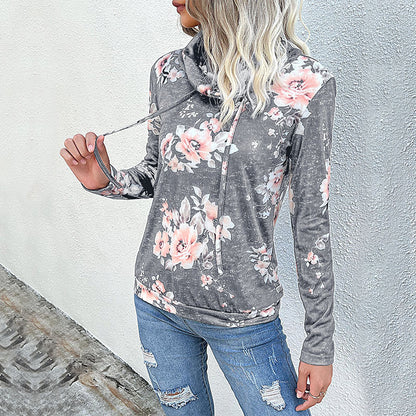 Pull décontracté pour femmes avec motif floral et col montant Chic und Stil