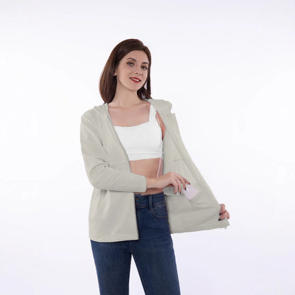 Veste à capuche zippée décontractée pour femmes avec poches fonctionnelles et composition de tissu respirant Chic und Stil