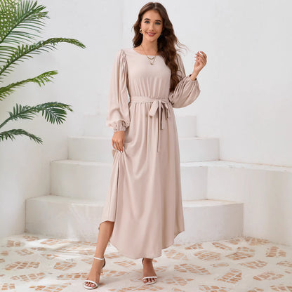 Dames Élégante Robe Maxie avec Coupe Ample et Manches Bouffantes Chic und Stil