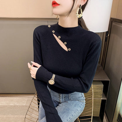 Pull élégant pour dames avec coupe asymétrique et détails de boutons Chic und Stil