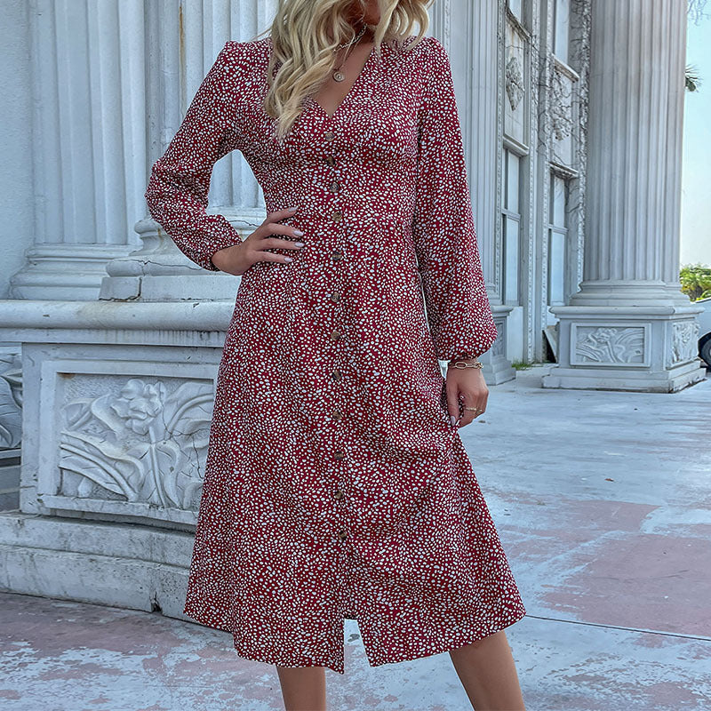 Robe midi pour femmes avec boutonnage et manches volumineuses Chic und Stil