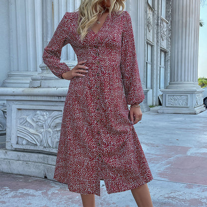 Robe midi pour femmes avec boutonnage et manches volumineuses Chic und Stil