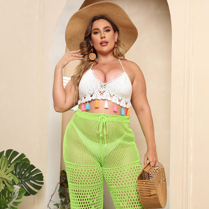 Dames Bohémien Tricot Haut à manches courtes avec franges colorées Chic und Stil