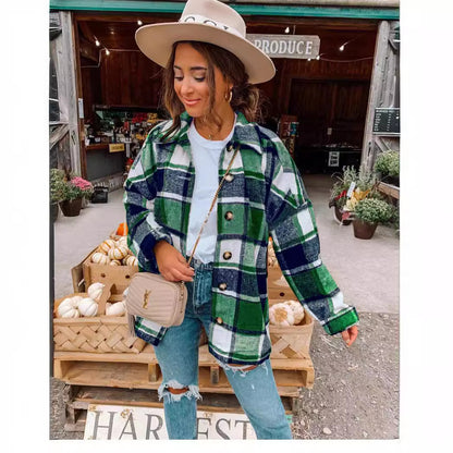 Dames Chemise en Flanelle Carreaux Veste Chic und Stil