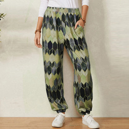 Pantalon de loisirs pour femmes avec motif géométrique moderne et taille élastique Chic und Stil