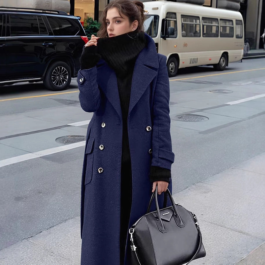 Ladies Classic Double-Breasted Wool Coat Chic and Style