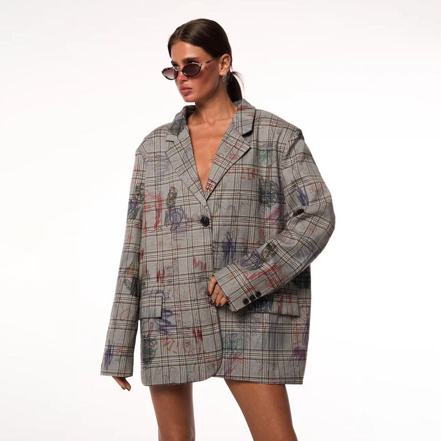 Dames Blazer à carreaux tendance avec ceinture à la taille et coupe décontractée Chic und Stil