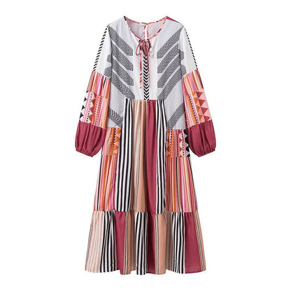 Robe maxi pour femmes avec motif graphique coloré et manches voluminieuses Chic und Stil
