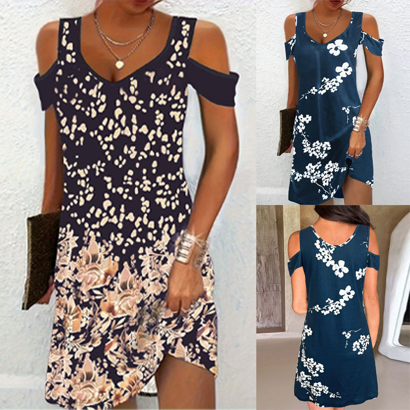 Femmes Robe Mini Fleurs Épaule Détachée Chic und Stil