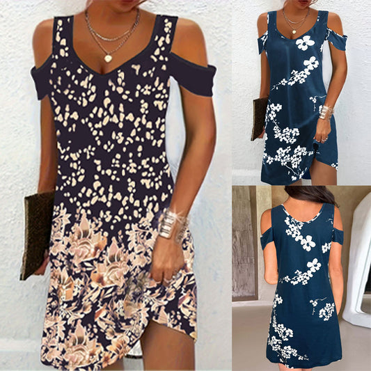 Femmes Robe Mini Fleurs Épaule Détachée Chic und Stil