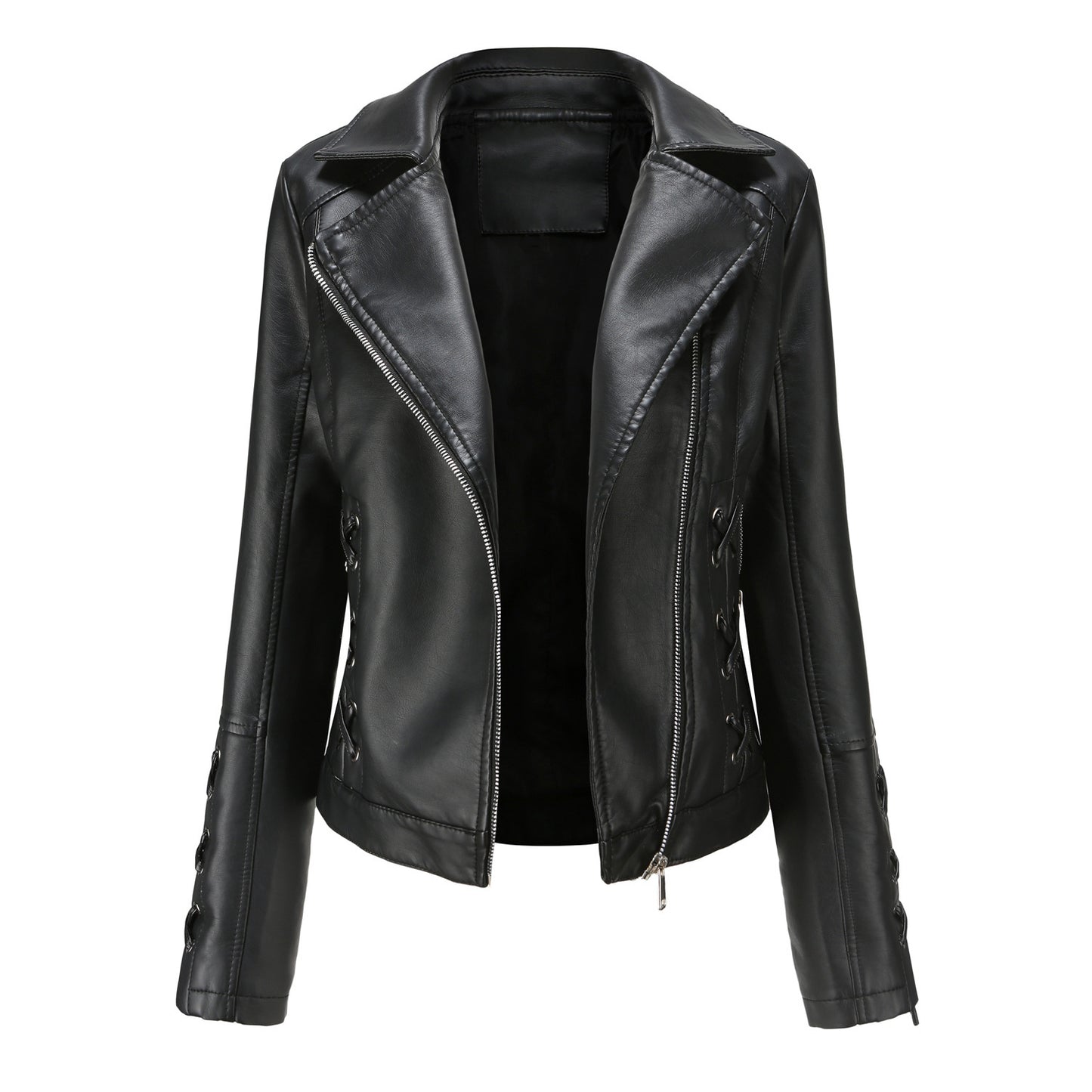 Dames élégant blouson de motard en similicuir avec détails de lacet décoratifs Chic und Stil