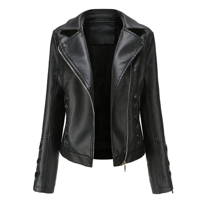 Dames élégant blouson de motard en similicuir avec détails de lacet décoratifs Chic und Stil