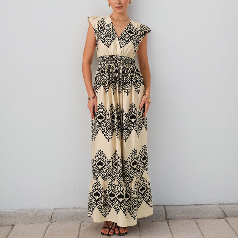 Robe maxi ethnique à imprimé pour femme avec manches à volants Chic und Stil