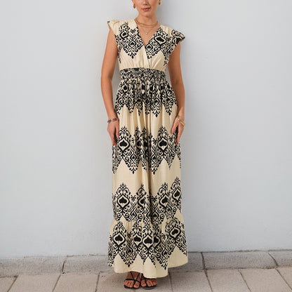 Robe maxi ethnique à imprimé pour femme avec manches à volants Chic und Stil