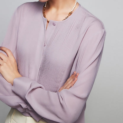 Blouse à boutons plissée à manches longues pour femmes Chic und Stil