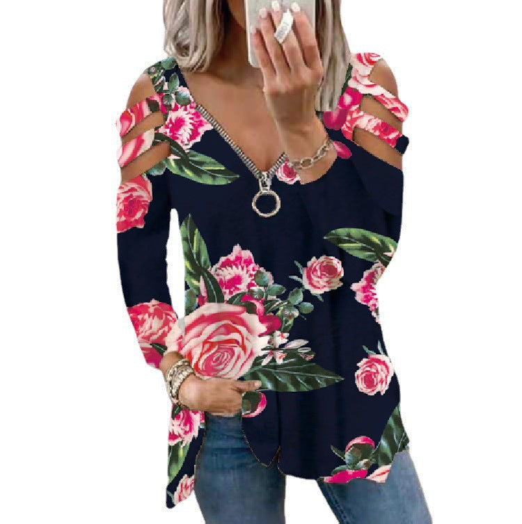 Chemisier pour femmes avec un design floral à découpes et un col en V décontracté Chic und Stil