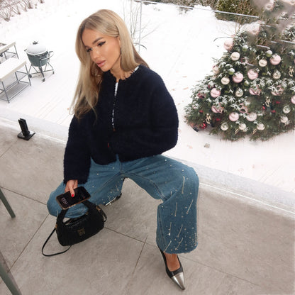 Dames Jeans ample avec des accents de perles scintillantes et un design décontracté Chic und Stil