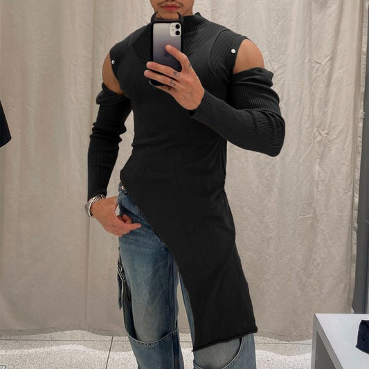 Robe longue à manches longues pour femmes avec une coupe asymétrique et un élégant col montant Chic und Stil