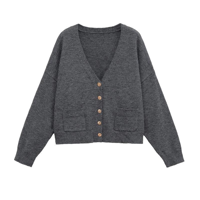 Dames Gilet court en tricot avec décolleté en V et détails de boutons Chic und Stil