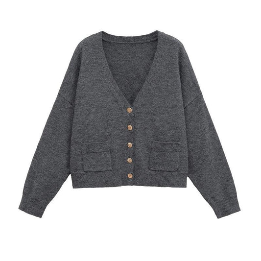 Dames Gilet court en tricot avec décolleté en V et détails de boutons Chic und Stil