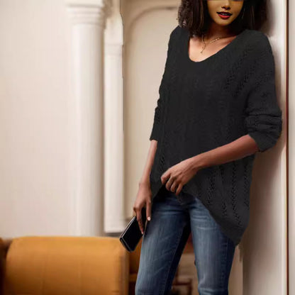 Pull-over en tricot épais pour dames avec une structure de mailles aérées et un décolleté en V Chic und Stil