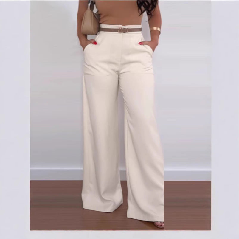 Ladies High-Waisted Wide-Leg Pants with Pockets Chic and Style