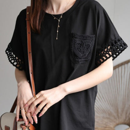 T-shirt femmes avec dentelle au crochet et poches Chic und Stil