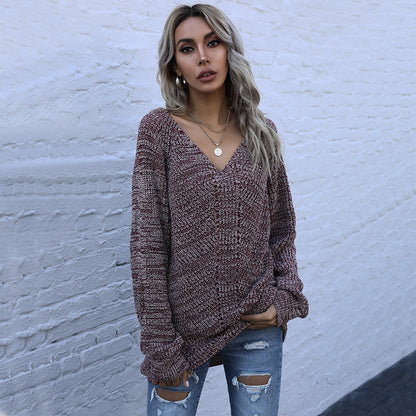 Pull en tricot décontracté pour femmes avec coupe ample et décolleté en V Chic und Stil