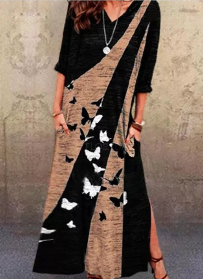 Robe maxi femme avec un design de papillon artistique et des poches pratiques Chic und Stil