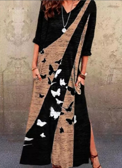Robe maxi femme avec un design de papillon artistique et des poches pratiques Chic und Stil