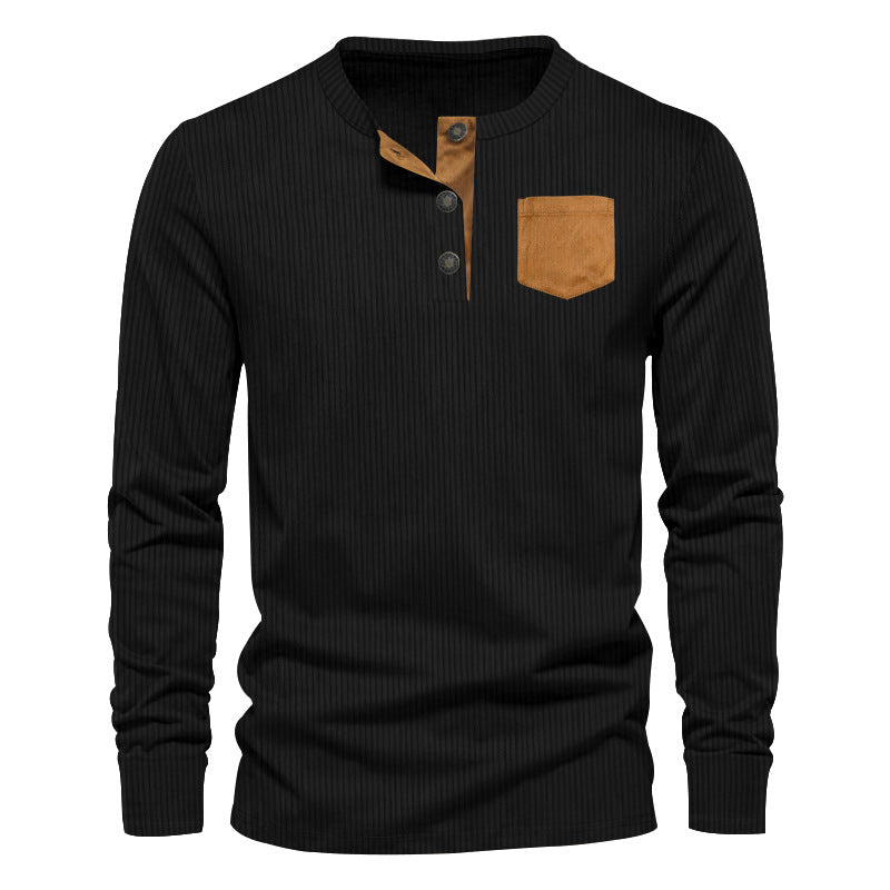 Homme T-shirt Henley à manches longues avec design en rib cordé et poche poitrine pratique Chic und Stil
