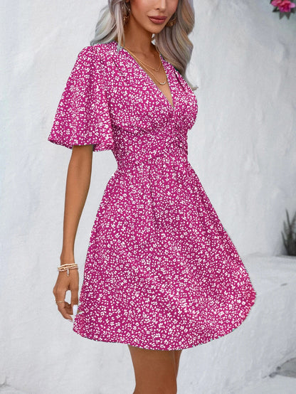 Women's Snowflake Pattern V-Neck Dress with Voluminous Sleeves and Elastic Waistband Chic und Stil