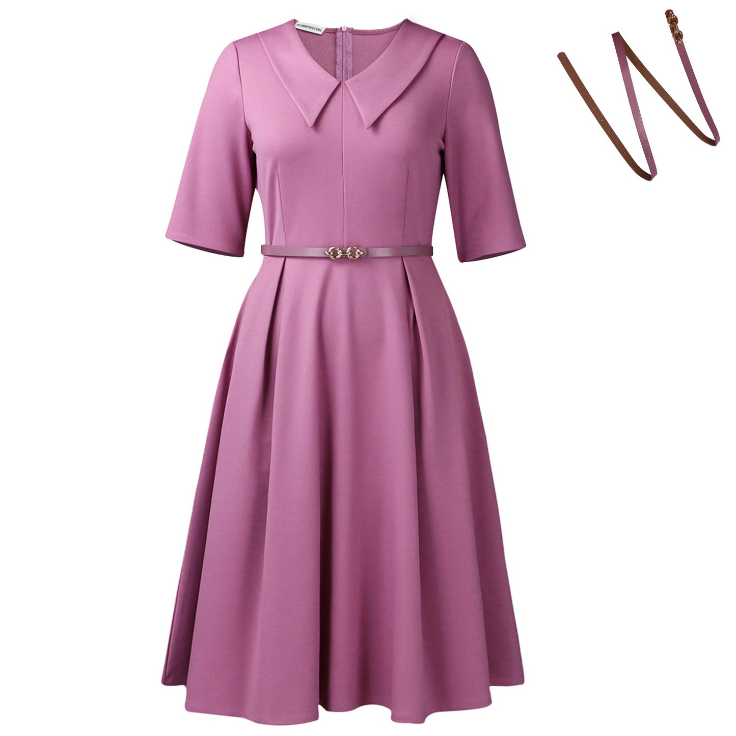 Robe skater élégante pour femmes avec col et ceinture à la taille Chic und Stil
