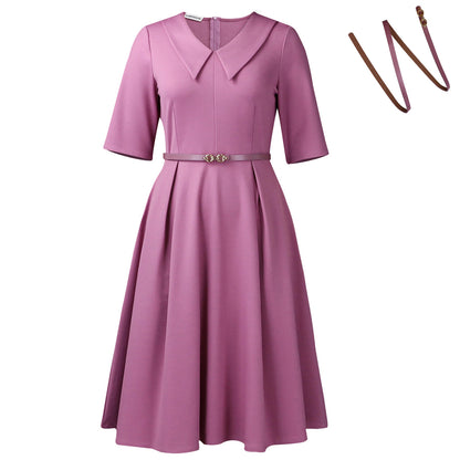 Robe skater élégante pour femmes avec col et ceinture à la taille Chic und Stil