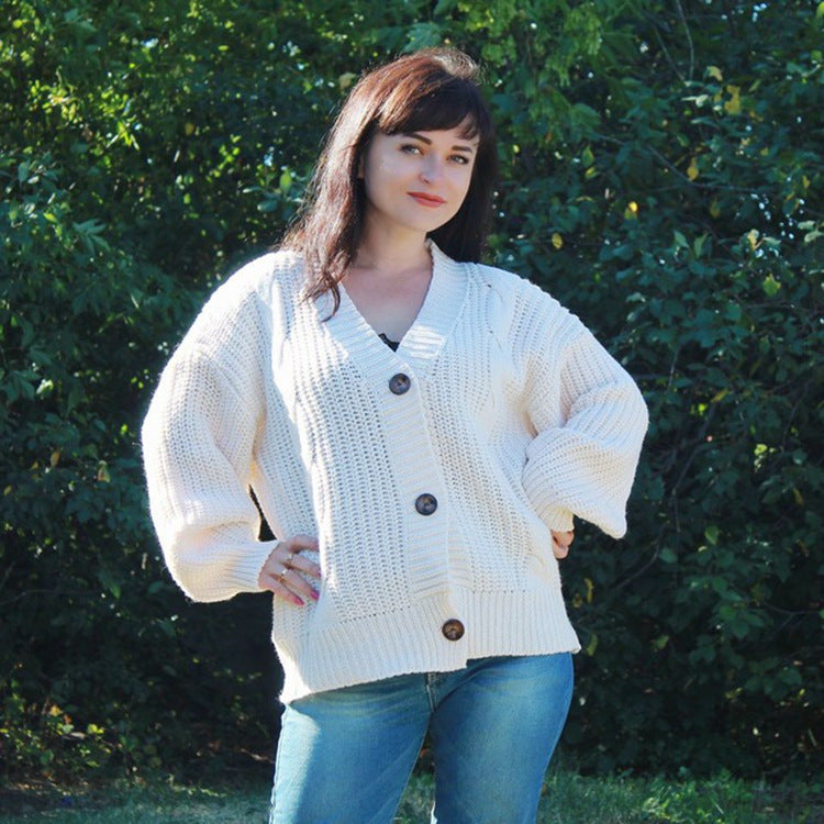 Dames Gros Tricot Cardigan avec Détails de Bouton Chic und Stil