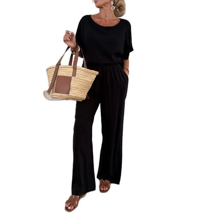 Dames combinaison décontractée à jambe large et tirage à la taille Chic und Stil