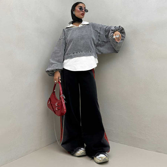 Pull en denim oversize pour femmes avec des manches volumineuses Chic und Stil