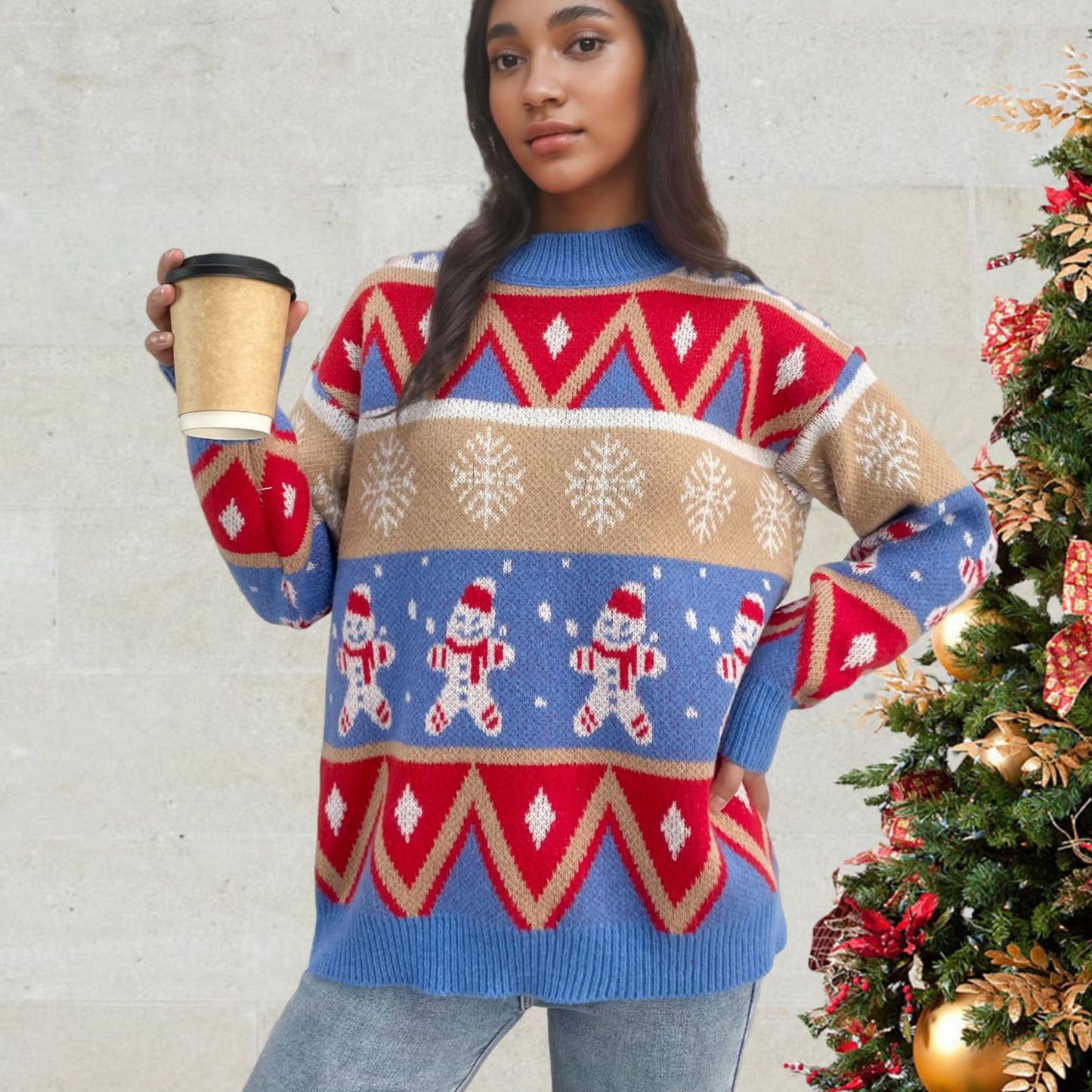 Chic and Style festive knitted sweater for ladies with winter patterns