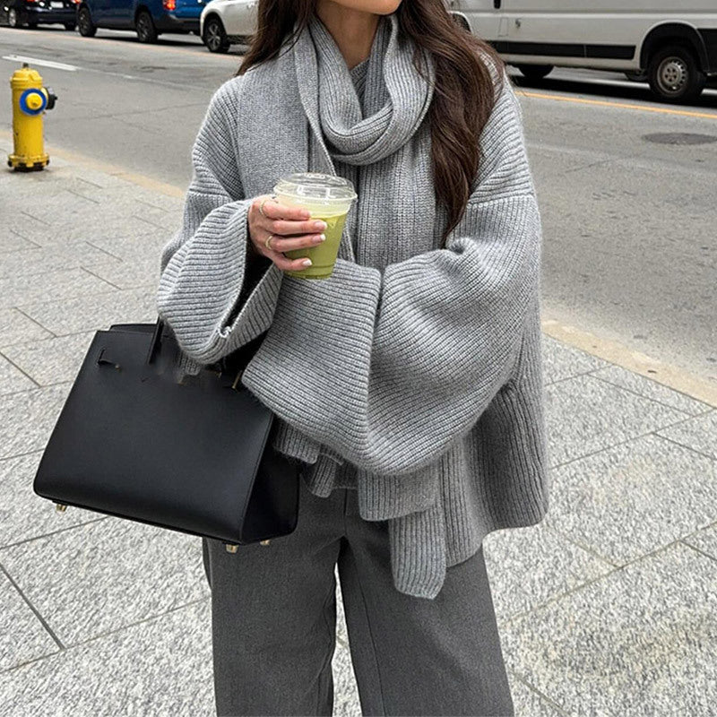 Dames gilet ample en tricot avec écharpe douce Chic und Stil