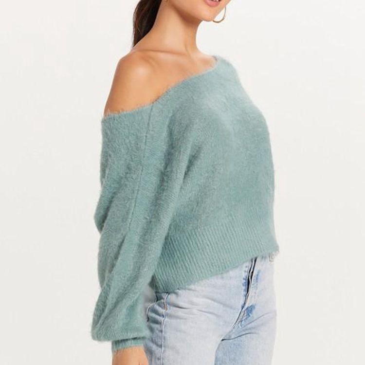 Femme Pull Off-Shoulder en mélange de Mohair doux avec/manches volumineuses Chic und Stil